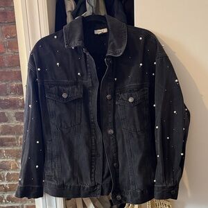 Black Denim Jacket with Pearl Accents and stud details